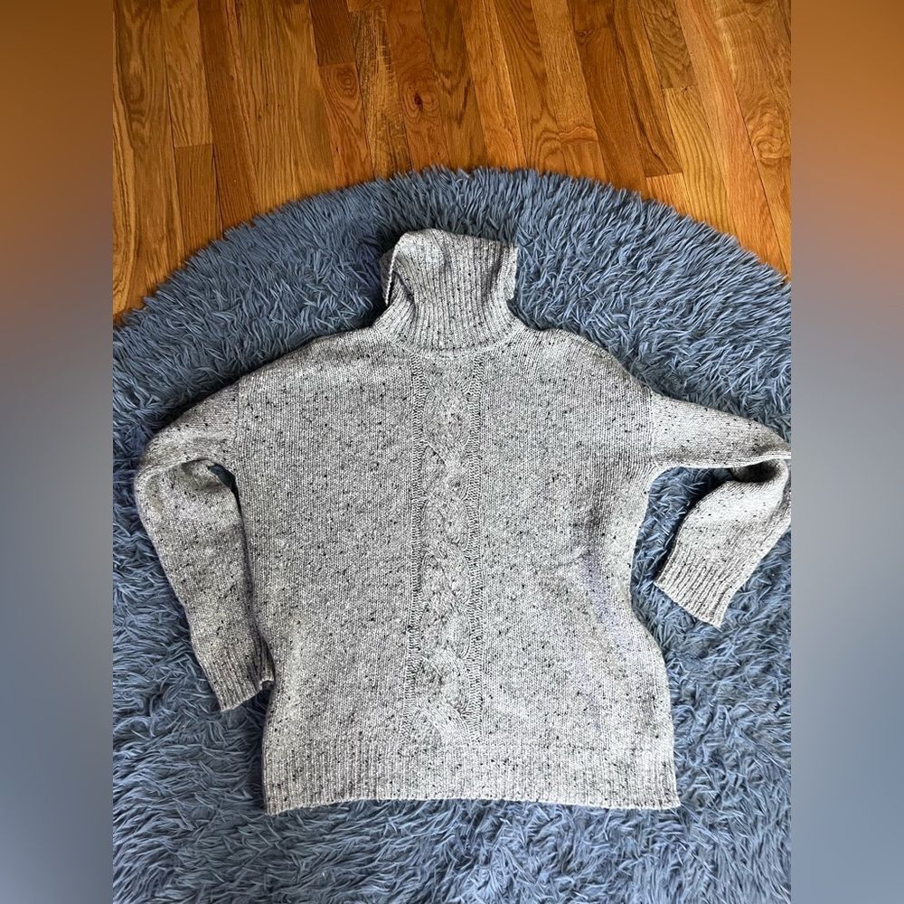 Ralph Lauren Wool Alpaca Aran Knit Turtleneck Grey Sweater Size S